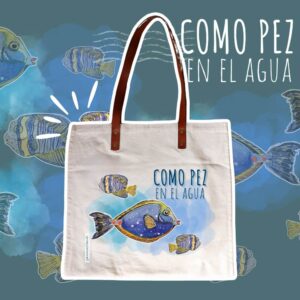 Totebags Poisson dans l'eau - Cuir & Coton