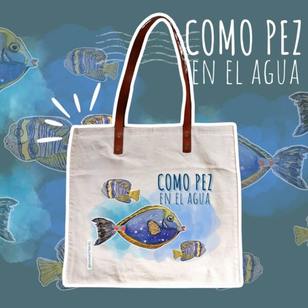 Totebags Poisson dans l'eau - Cuir & Coton